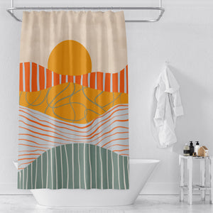 Abstract Sunset Shower Curtain, Optional Bath Mat and Towels