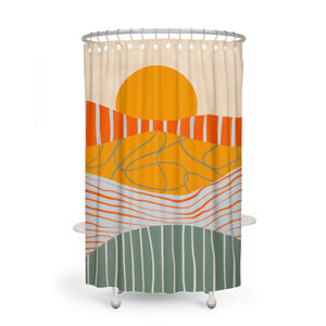 Abstract Sunset Shower Curtain, Optional Bath Mat and Towels