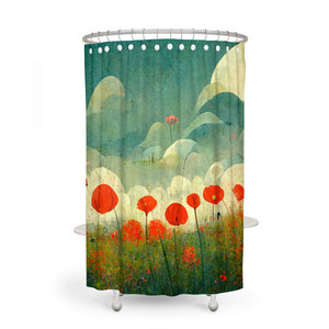 Poppy Floral Shower Curtain Optional Towels and Mat