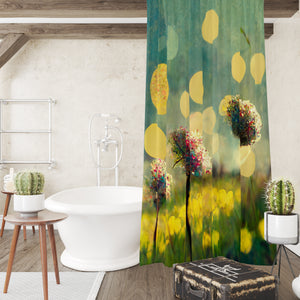 Dandelion Confetti Floral Shower Curtain Optional Towels and Mat