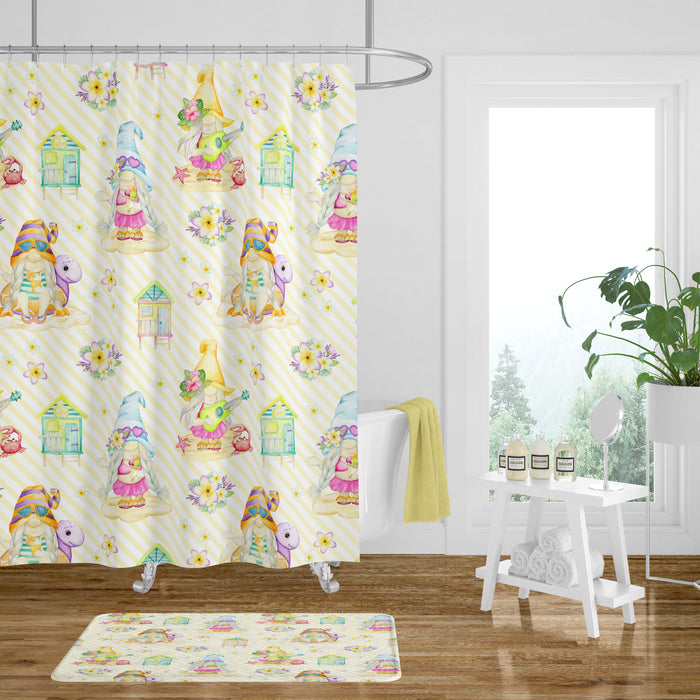 Beach Gnomes Shower Curtain Optional Towels and Mat