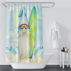 Surfer Gnome Shower Curtain Optional Towels and Mat