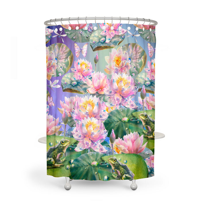 Frogs and Flowers Shower Curtain