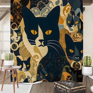 Abstract Cats Shower Curtain Black and Tan
