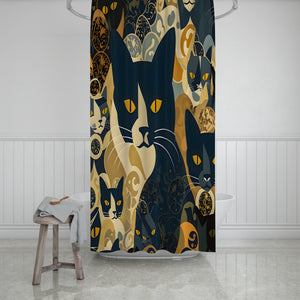Abstract Cats Shower Curtain Black and Tan