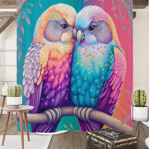 Pink And Teal Love Birds Shower Curtain