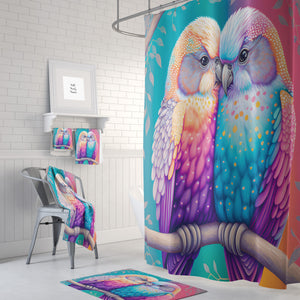 Pink And Teal Love Birds Shower Curtain