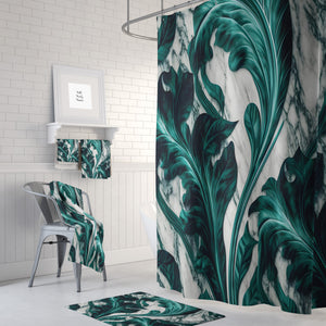 Foliage Marbled Pattern Shower Curtain Emerald Green