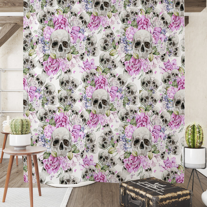 Skulls and Pink Roses Floral Shower Curtain