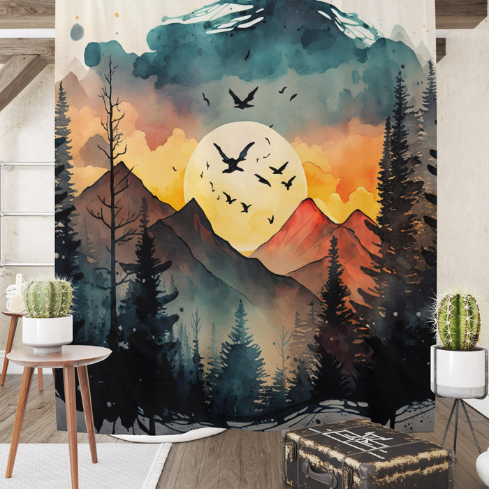 Watercolor Mountain Landscape Shower Curtain