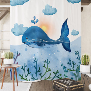 Watercolor Whale Sea Life Shower Curtain