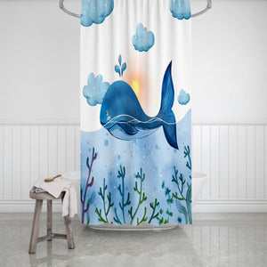 Watercolor Whale Sea Life Shower Curtain