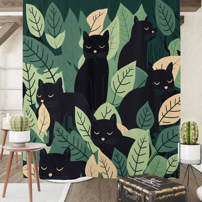 Botanical Black Cat Abstract Shower Curtain
