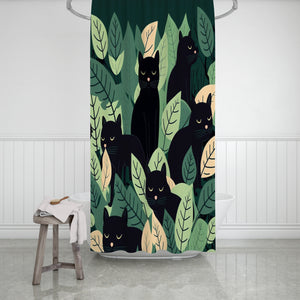 Botanical Black Cat Abstract Shower Curtain