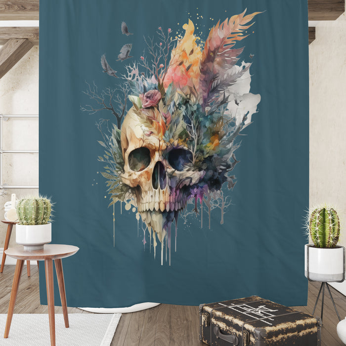 Teal Floral Skull Shower Curtain
