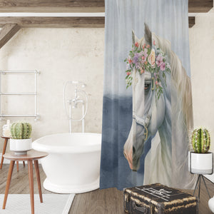 Watercolor Horse with Flowers Shower Curtain