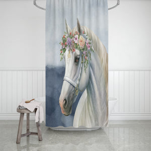 Watercolor Horse with Flowers Shower Curtain