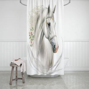 White Horse with Flowers Shower Curtain