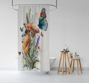 Butterfly Wildflower Floral Shower Curtain
