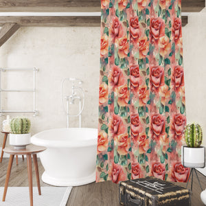 Peach Rose Floral Shower Curtain