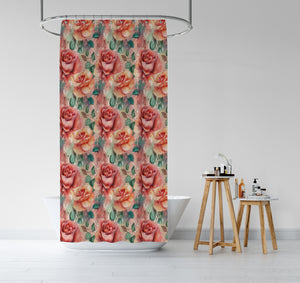 Peach Rose Floral Shower Curtain