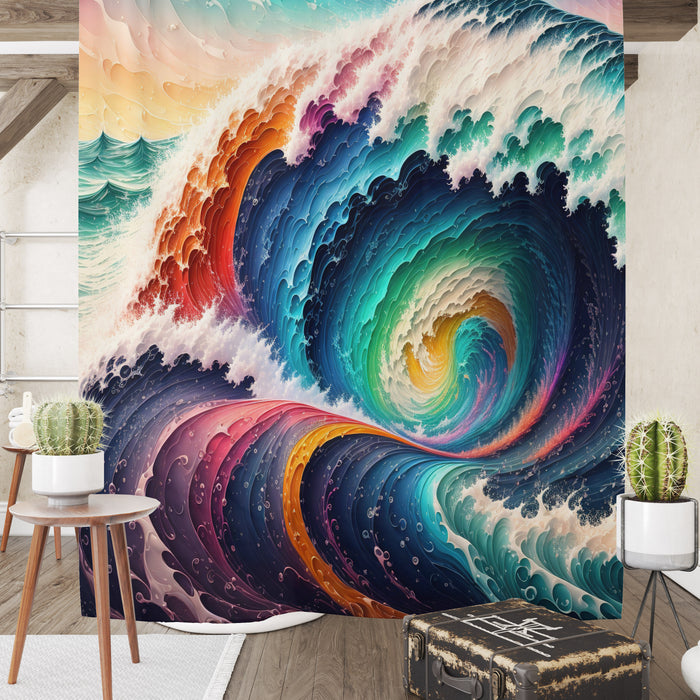 Multicolor Wave Coastal Shower Curtain