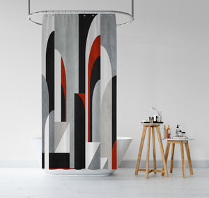  Gray And Red Modern Shower Curtain