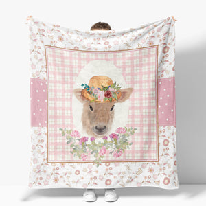 Pink Floral Cow Sherpa Fleece Blanket