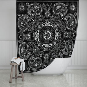 Black and White Boho Bandanna Bathroom Set Shower Curtain