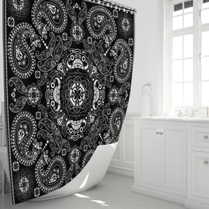 Black and White Boho Bandanna Bathroom Set Shower Curtain