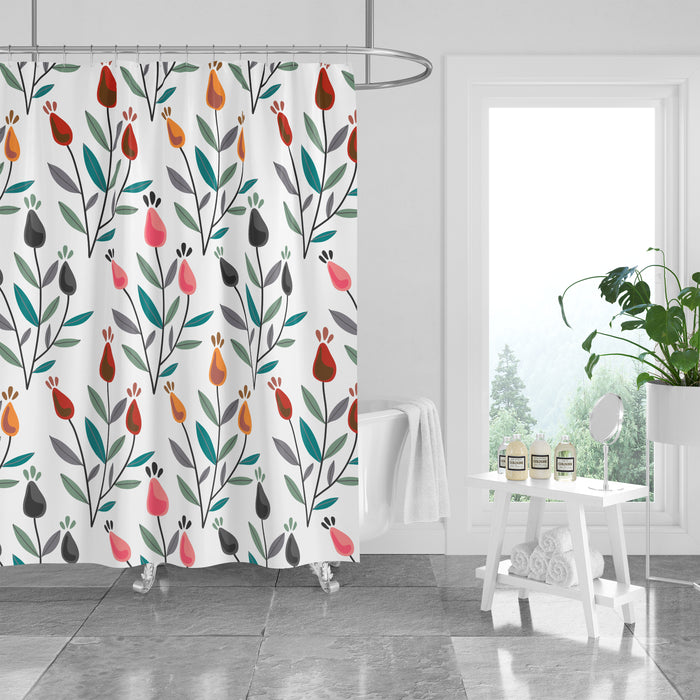 Spring Tulips Floral Shower Curtain Optional Towels and Mat