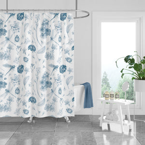 Dragonfly Floral Shower Curtain Optional Towels and Mat