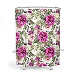 Butterfly Rose Floral Shower Curtain Optional Towels and Mat