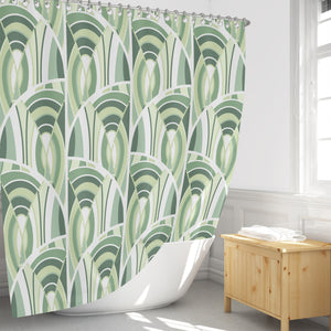 Green Modern Abstract Shower Curtain Optional Towels and Mat