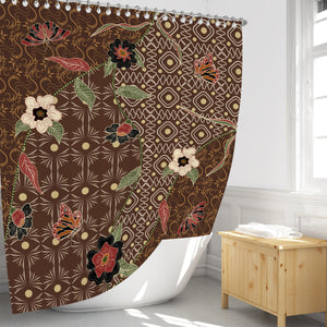 Brown Boho Floral Shower Curtain Optional Towels and Mat