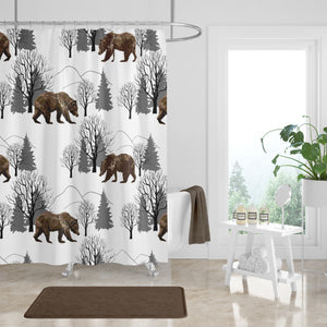 Woodland Bears and Pine Tree Shower Curtain Optional Towels and Mat