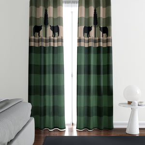 Buffalo Plaid Woodland Bear Curtains Green