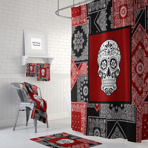 Black and Red Sugar Skull Shower Curtain