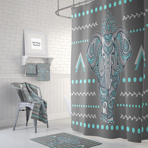The Turquoise and Grey Elephant Shower Curtain
