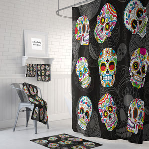 The Black Multi Color Sugar Skull Shower Curtain 