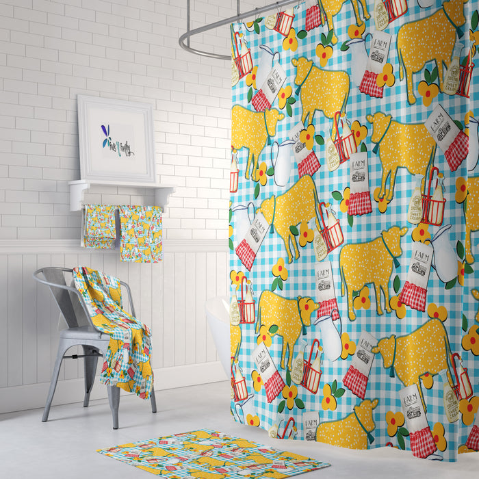 Yellow Prairie Cow Theme Shower Curtain Options Bathroom Decor