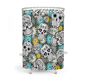 The Teal and Yellow Sugar Skull Shower Curtain 