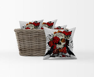 The Crows and Roses Skull Throw Pillows
