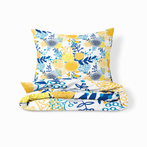Botanical Bedding, French Country Comforter Set or Duvet Cover, Yellow and Blue Flowers