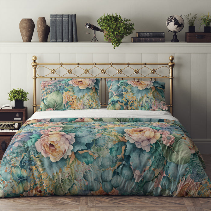 Green Floral Bedding Set, Reversible Comforter, Or Duvet Cover