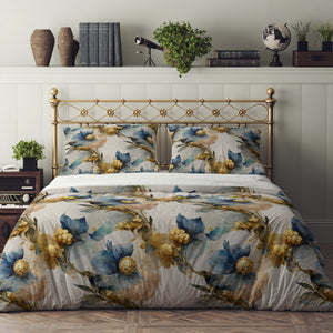 Beige Floral Bedding Set, Reversible Comforter, Or Duvet Cover