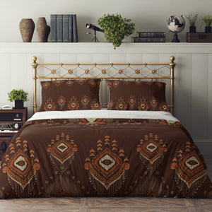 Brown Boho Ikat Bedding Set, Reversible Comforter, Or Duvet Cover