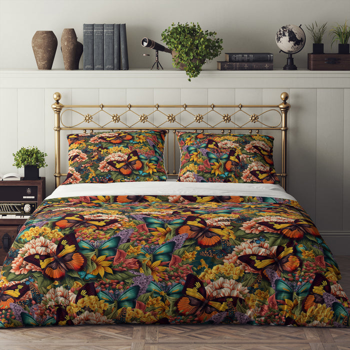 Butterfly Floral Bedding Set, Reversible Comforter, Or Duvet Cover