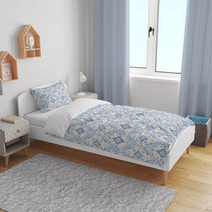 Light Blue Boho Bedding Set, Reversible Comforter, Or Duvet Cover