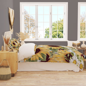 Boho Sunflower Bedding Set, Reversible Comforter, Or Duvet Cover